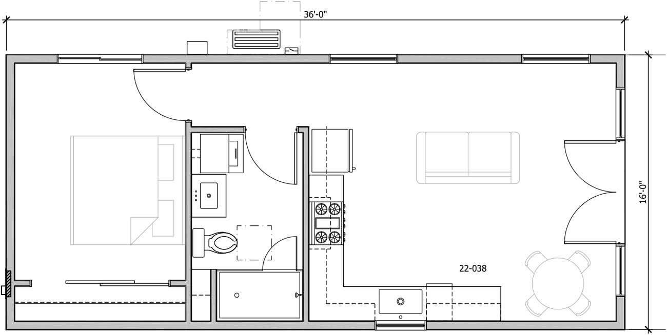 Anchored Tiny Homes Central Oregon model B-576 dimensions.