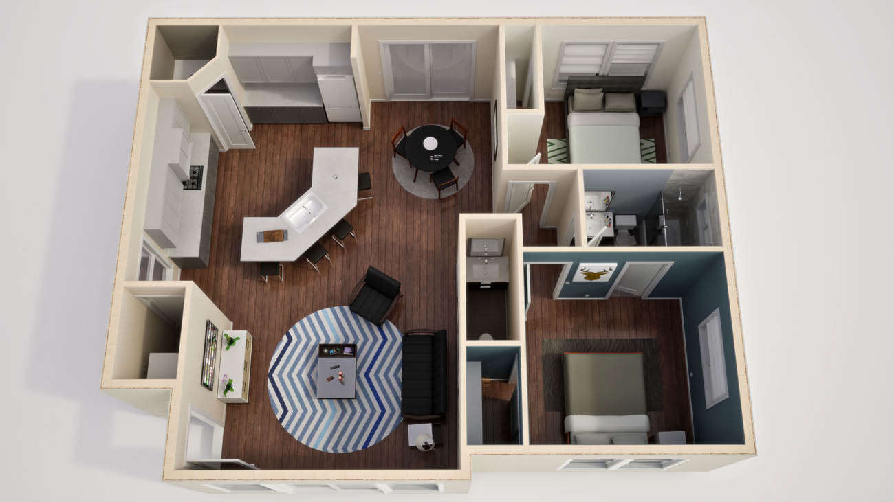 Anchored Tiny Homes East Bay model C-1003 3D floor plan.