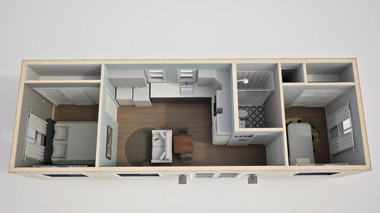 Anchored Tiny Homes East Bay model C-535 3D floor plan.