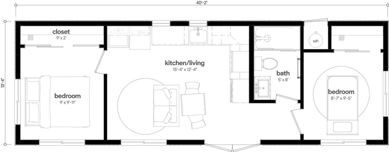 Anchored Tiny Homes Jacksonville model C-535 dimensions.