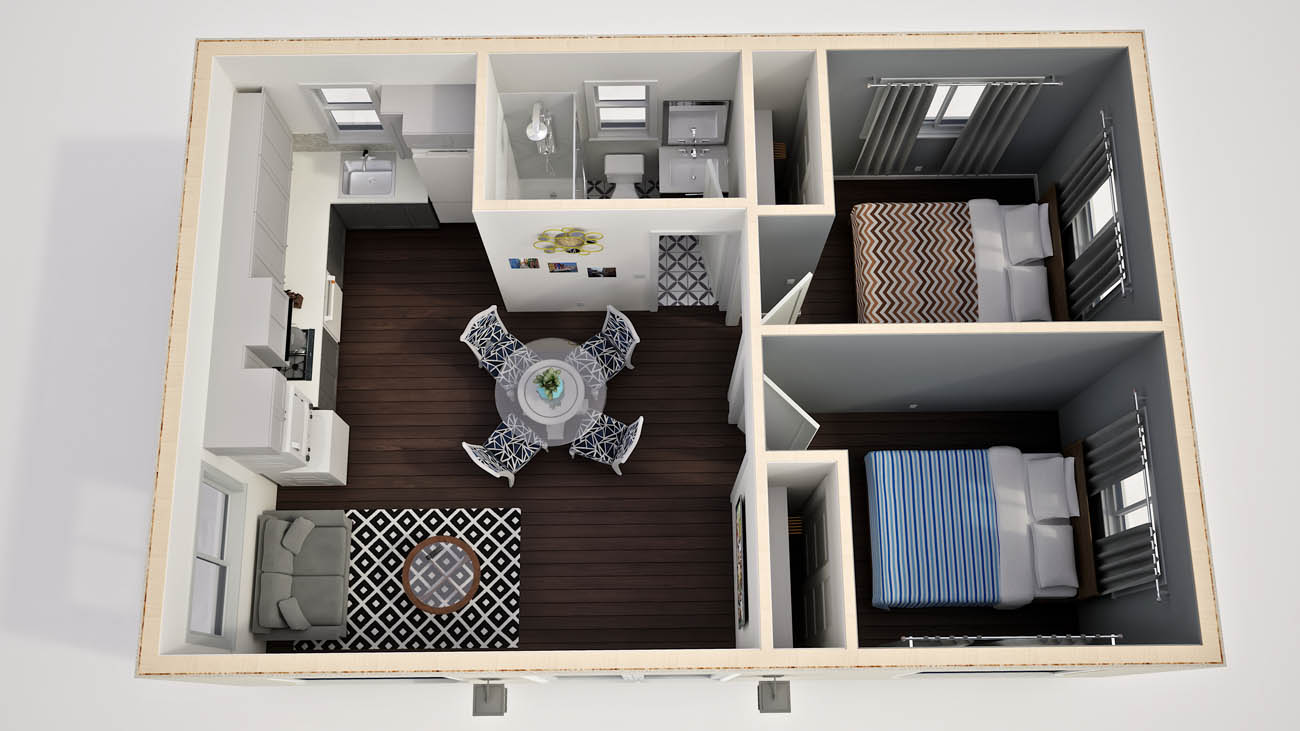 Anchored Tiny Homes East Bay model C-585 3D floor plan.